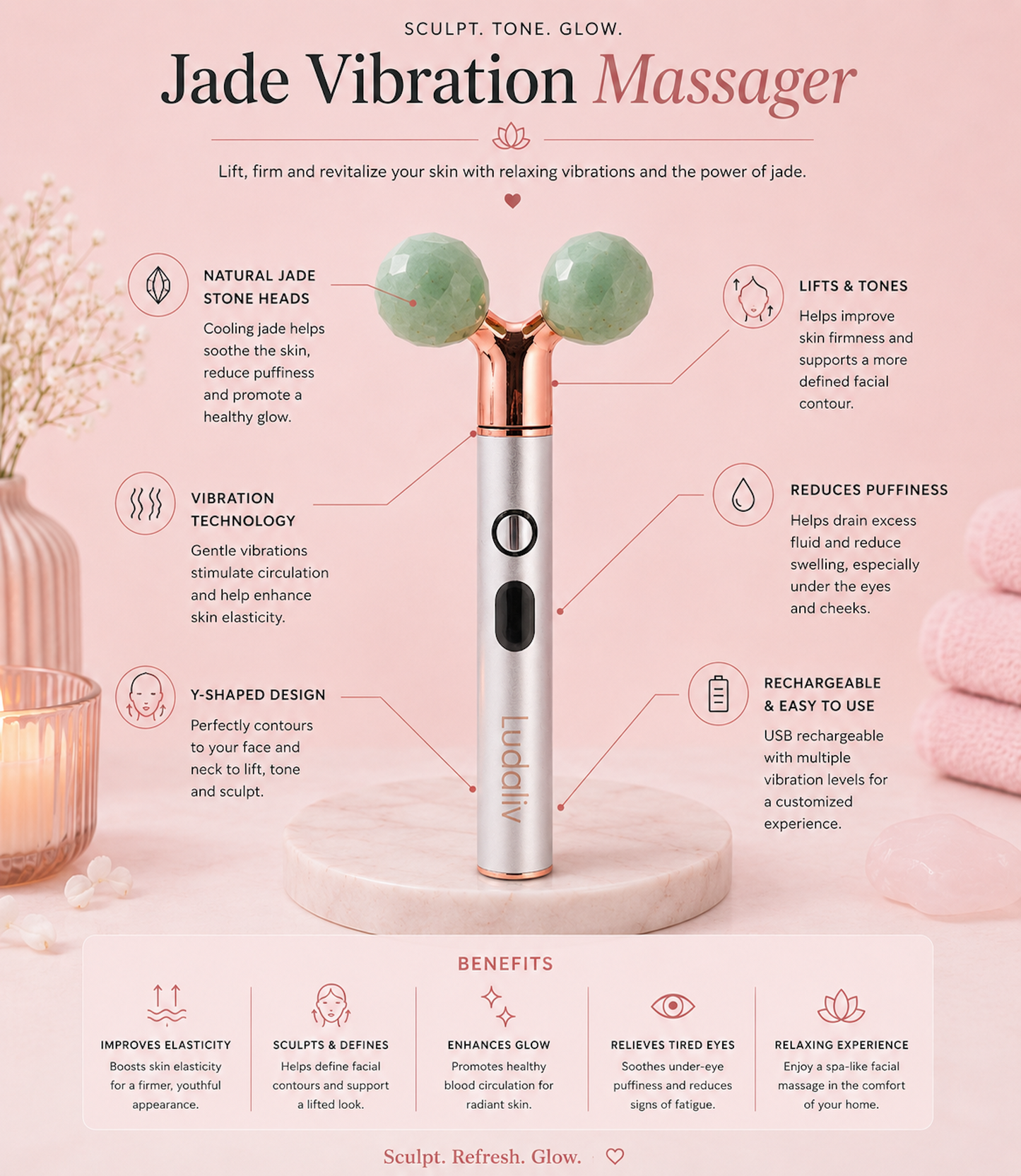 Vida natural jade vibrating lift &  countour beauty roller